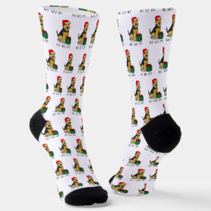 Christmas Santa Claus Hat Welsh Terrier Dog Cute Socks