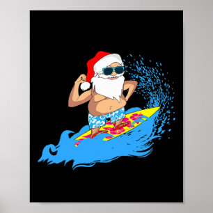 Christmas Santa Claus Hawaiian Surfing Summer Surf Poster