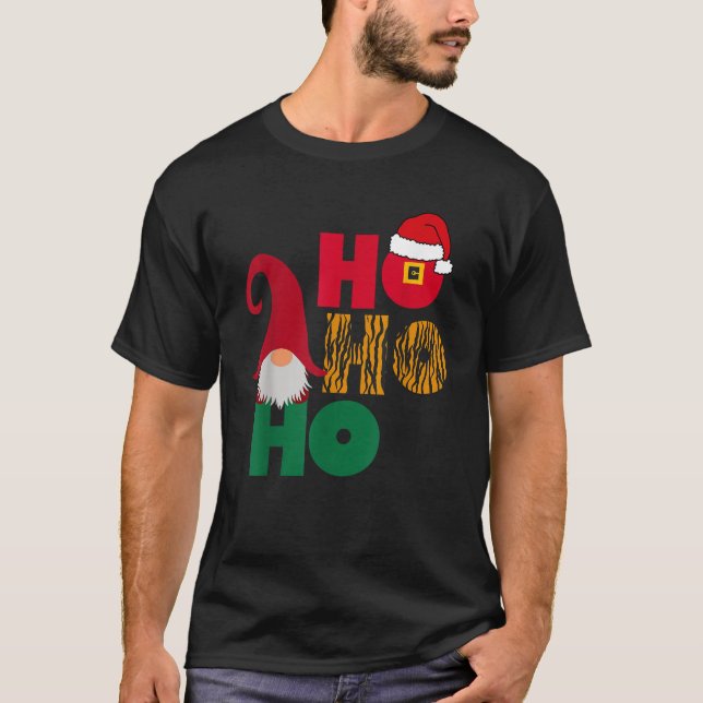 Christmas Santa Claus Ho Ho Ho Leopard Funny Xmas  T-Shirt (Front)