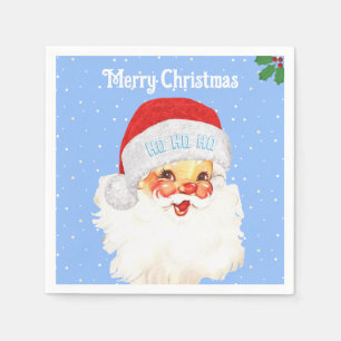 Christmas Santa Claus HO HO HO on Light Blue Napkin