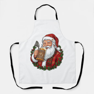 Christmas Santa Claus Holding Beer Glass Apron