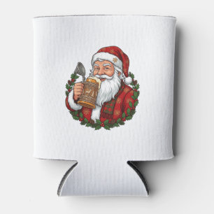 Christmas Santa Claus Holding Beer Glass Can Cooler