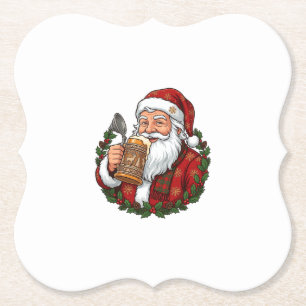 Christmas Santa Claus Holding Beer Glass Paper Coaster