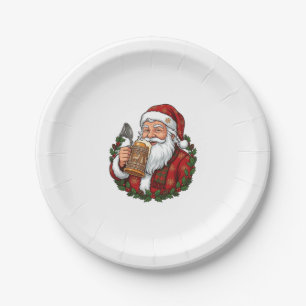 Christmas Santa Claus Holding Beer Glass Paper Plate