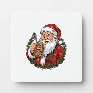 Christmas Santa Claus Holding Beer Glass Plaque