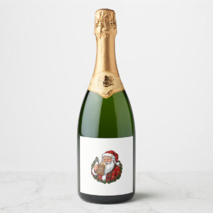 Christmas Santa Claus Holding Beer Glass Sparkling Wine Label