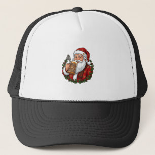 Christmas Santa Claus Holding Beer Glass Trucker Hat
