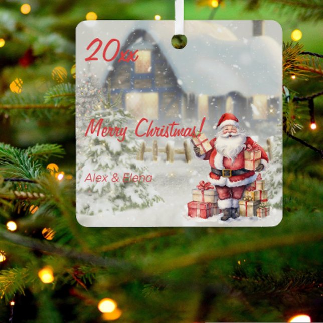  Christmas Santa Claus house photo Square Ornament (Creator Uploaded)