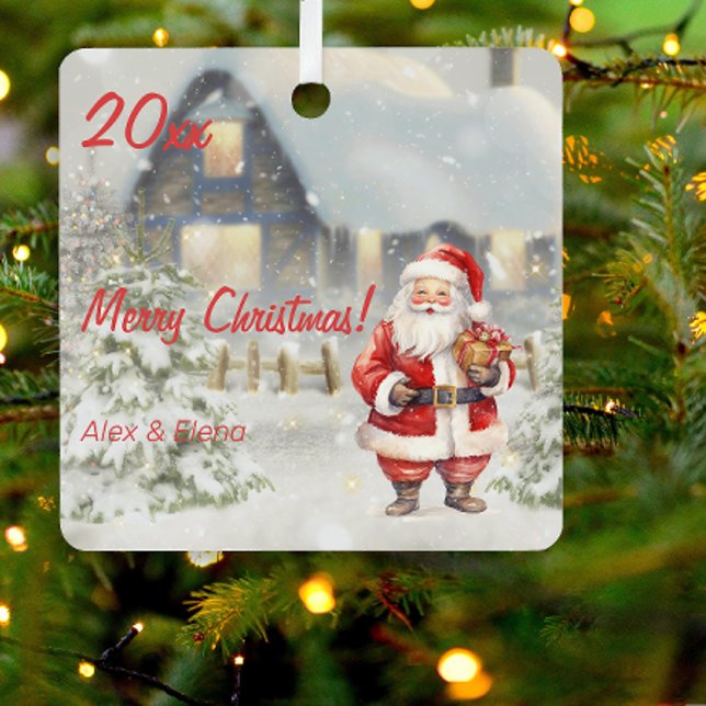  Christmas Santa Claus house photo Square Ornament (Creator Uploaded)