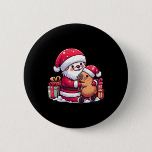 Christmas Santa Claus Hugging Cute Capybara With S 6 Cm Round Badge