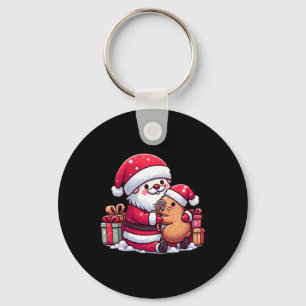 Christmas Santa Claus Hugging Cute Capybara With S Key Ring