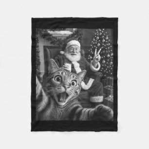 Christmas Santa Claus Merry X-mas Funny Cat Selfie Fleece Blanket