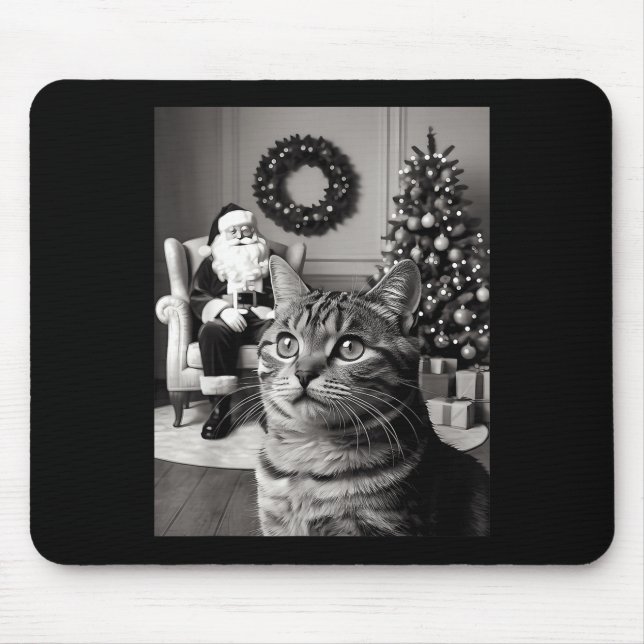 Christmas Santa Claus Merry X-mas Funny Cat Selfie Mouse Pad (Front)
