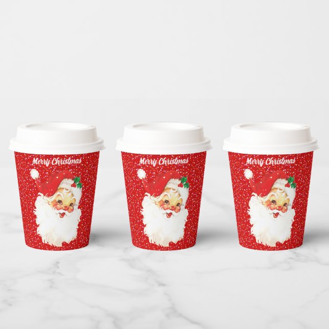 Christmas Santa Claus on Red Glitter Paper Cups (Multi)