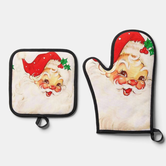 Christmas Santa Claus Oven Mitt & Pot Holders  Oven Mitt & Pot Holder Set (Front)