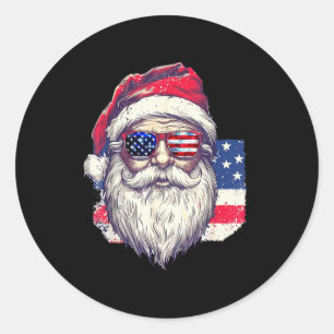 Christmas Santa Claus Patriotic Usa Sungles In Jul Classic Round Sticker