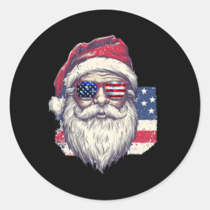 Christmas Santa Claus Patriotic Usa Sungles In Jul Classic Round Sticker