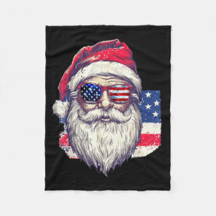Christmas Santa Claus Patriotic Usa Sungles In Jul Fleece Blanket