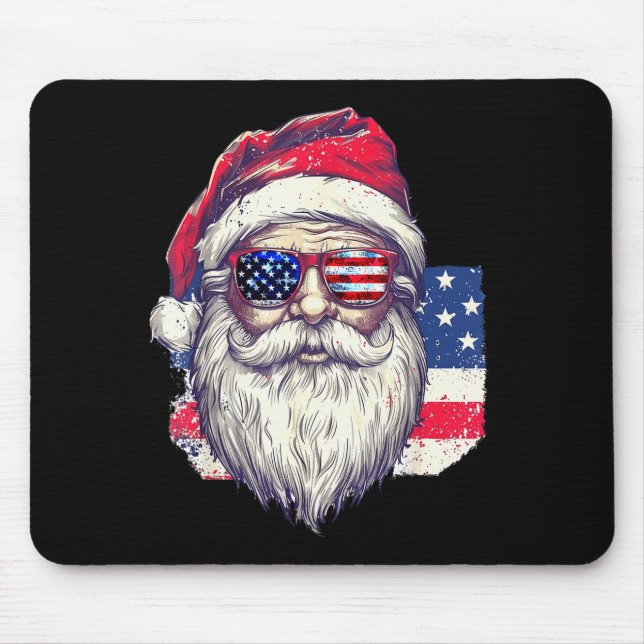 Christmas Santa Claus Patriotic Usa Sungles In Jul Mouse Pad (Front)