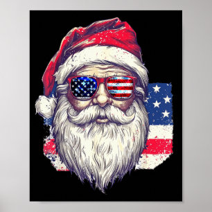 Christmas Santa Claus Patriotic Usa Sungles In Jul Poster