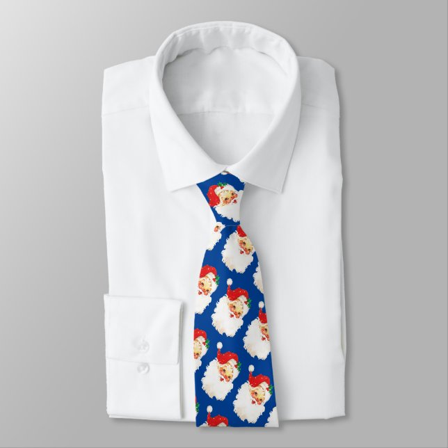 Christmas Santa Claus Pattern on Blue Tie (Tied)