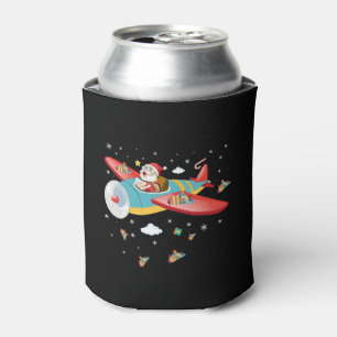 Christmas Santa Claus Pilot Flying Aeroplane Boys  Can Cooler