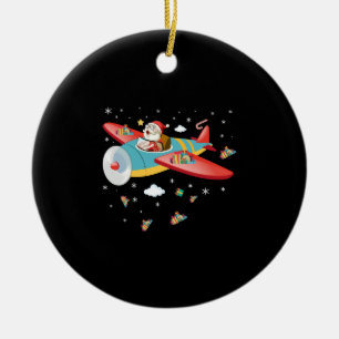 Christmas Santa Claus Pilot Flying Aeroplane Boys  Ceramic Ornament