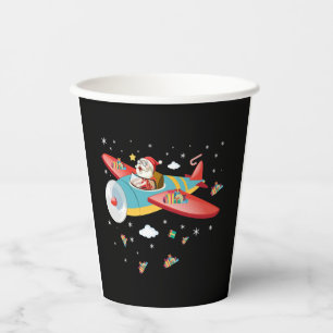 Christmas Santa Claus Pilot Flying Aeroplane Boys  Paper Cups