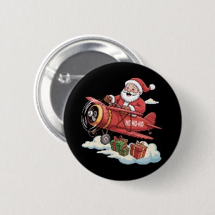 Christmas Santa Claus Pilot Flying Aeroplane Gift 6 Cm Round Badge