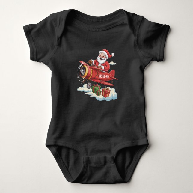 Christmas Santa Claus Pilot Flying Aeroplane Gift Baby Bodysuit (Front)