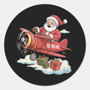 Christmas Santa Claus Pilot Flying Aeroplane Gift Classic Round Sticker