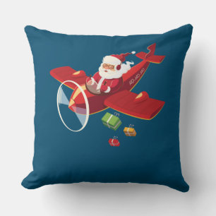 Christmas Santa Claus Pilot Flying Aeroplane Gift Cushion