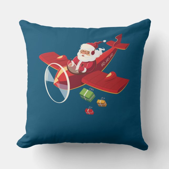 Christmas Santa Claus Pilot Flying Aeroplane Gift Cushion (Front)