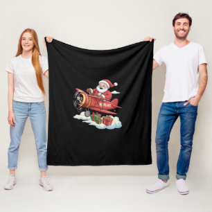 Christmas Santa Claus Pilot Flying Aeroplane Gift Fleece Blanket