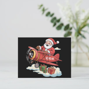 Christmas Santa Claus Pilot Flying Aeroplane Gift Holiday Postcard