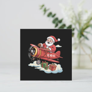 Christmas Santa Claus Pilot Flying Aeroplane Gift Invitation