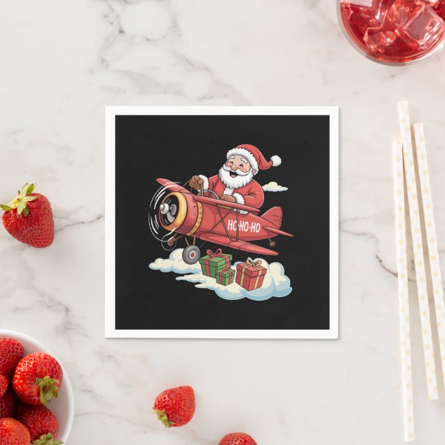 Christmas Santa Claus Pilot Flying Aeroplane Gift Napkin (Insitu)
