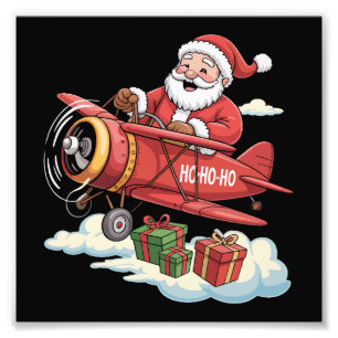 Christmas Santa Claus Pilot Flying Aeroplane Gift Photo Print