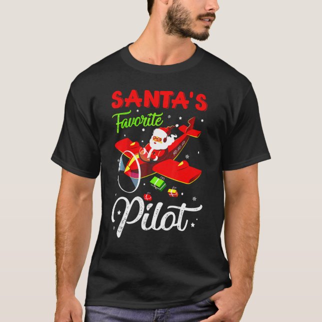 Christmas Santa Claus Pilot Flying Aeroplane T-Shirt (Front)