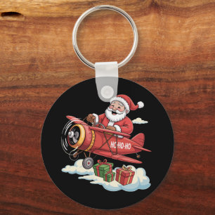 Christmas Santa Claus Pilot Flying Airplane Gift Key Ring