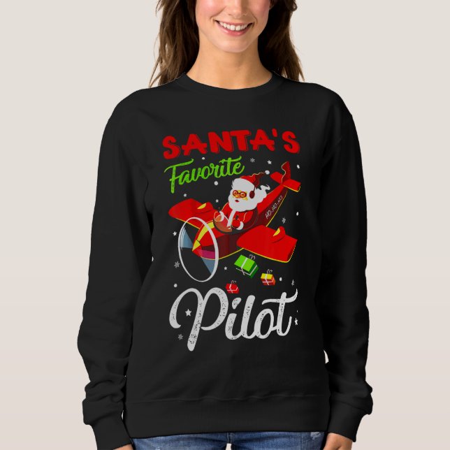 Christmas Santa Claus Pilot Flying Airplane Sweatshirt (Front)