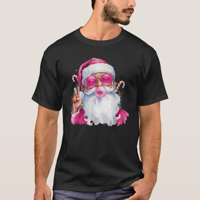 Christmas Santa Claus Pink Bubble Gum  T-Shirt (Front)
