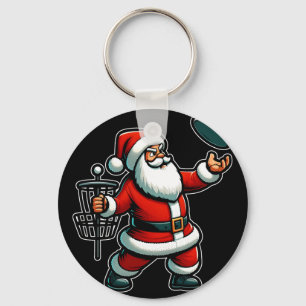 Christmas Santa Claus Playing Disc Golf Pajama Xma Key Ring
