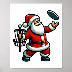 Christmas Santa Claus Playing Disc Golf Pajama Xma Poster