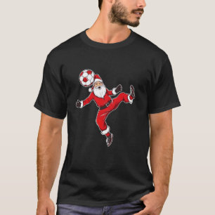 Christmas Santa Claus Playing Soccer Kids Boys Tee