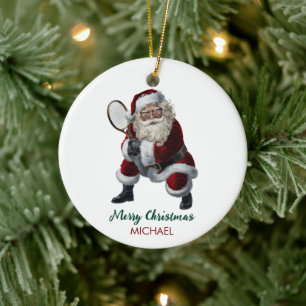 Christmas Santa claus playing tennis Personalized Ceramic Ornament
