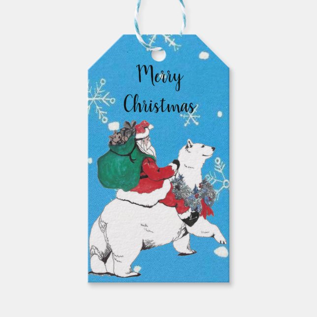 Christmas Santa Claus Polar Bear Design Gift Tag (Front)