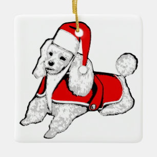 christmas santa claus poodle ceramic ornament