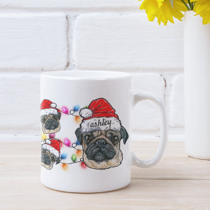 Christmas Santa Claus Pug Pet Dog Breed with Name Coffee Mug