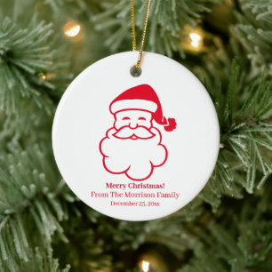 Christmas  Santa Claus red white custom name date Ceramic Ornament